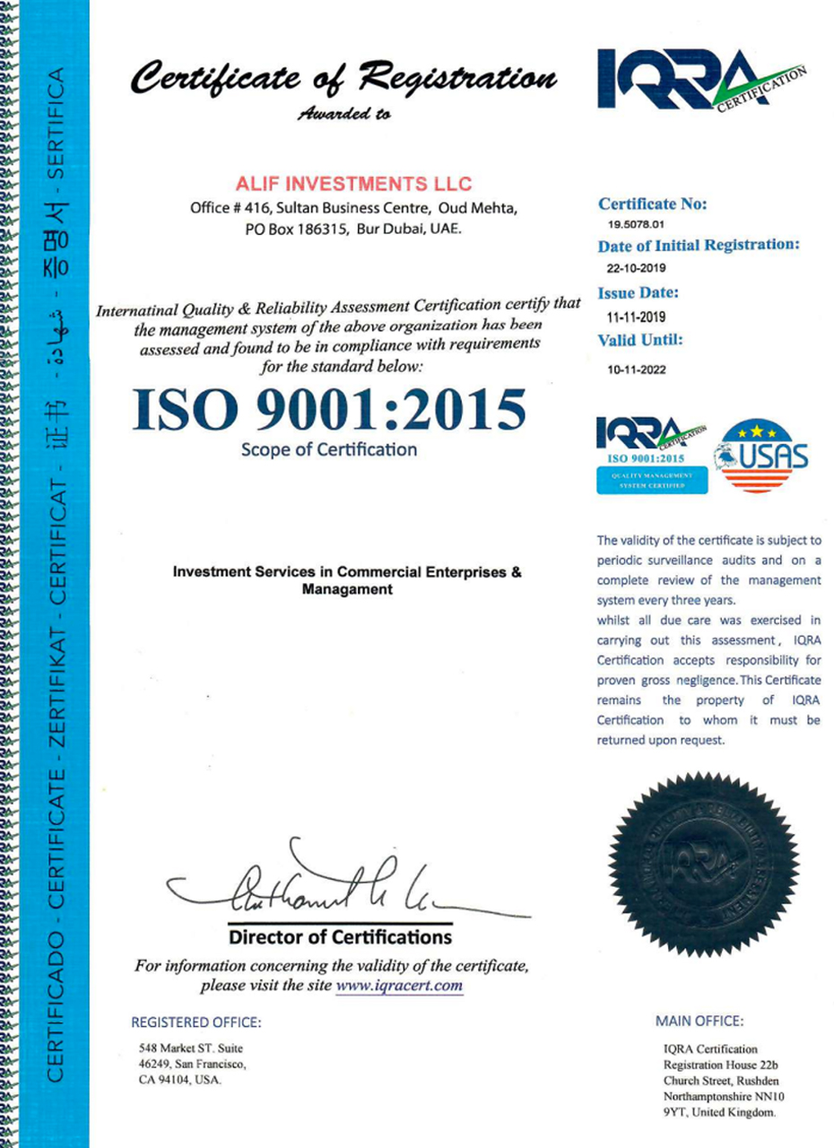 Certificates – Alif Investment